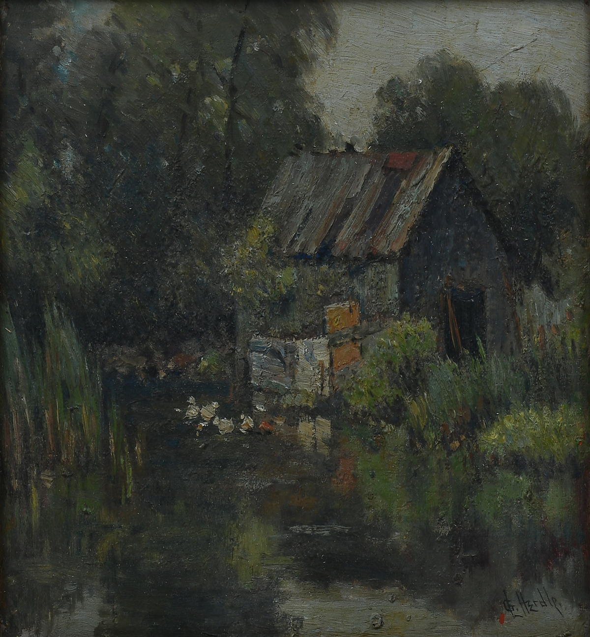 Appraisal: HERDLE George Leonard American - Shack on the Creek Oil