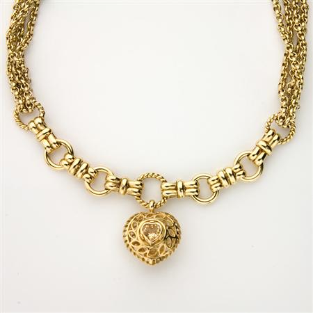 Appraisal: Four Strand Gold Chain Pendant-Necklace Estimate -