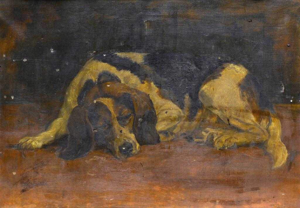 Appraisal: ATTRIBUTED TO MAUD EARL - A SLEEPING HOUND x cm