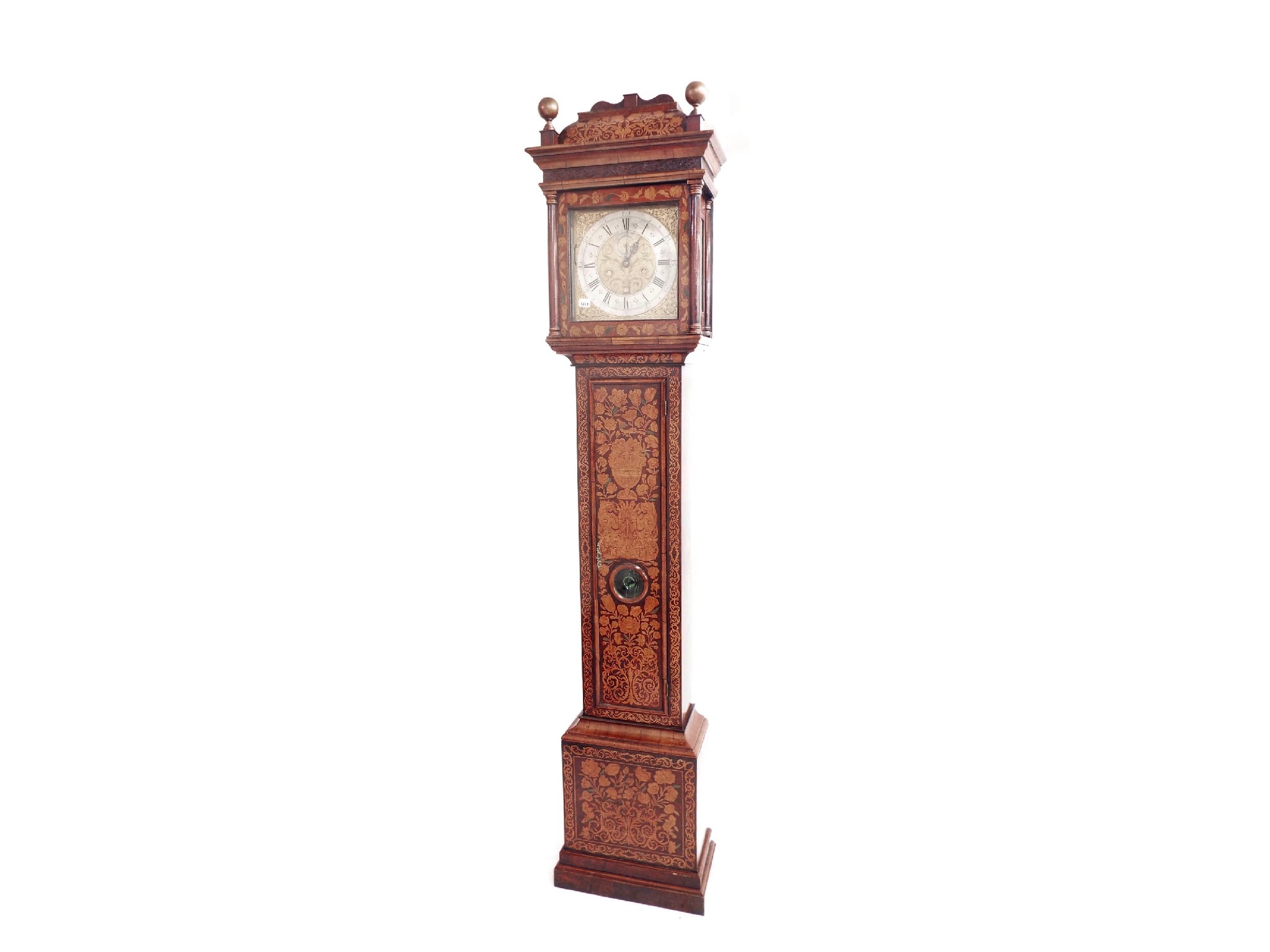 Appraisal: Marquetry month going longcase clock the six pillar movement with