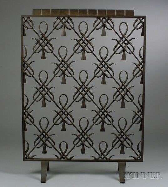 Appraisal: Art Deco Fireplace Screen Wrought iron Attributed to Raymond Subes