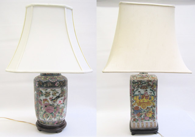 Appraisal: TWO CHINESE ROSE MANDARIN PORCELAIN TABLE LAMPS both of vasiform