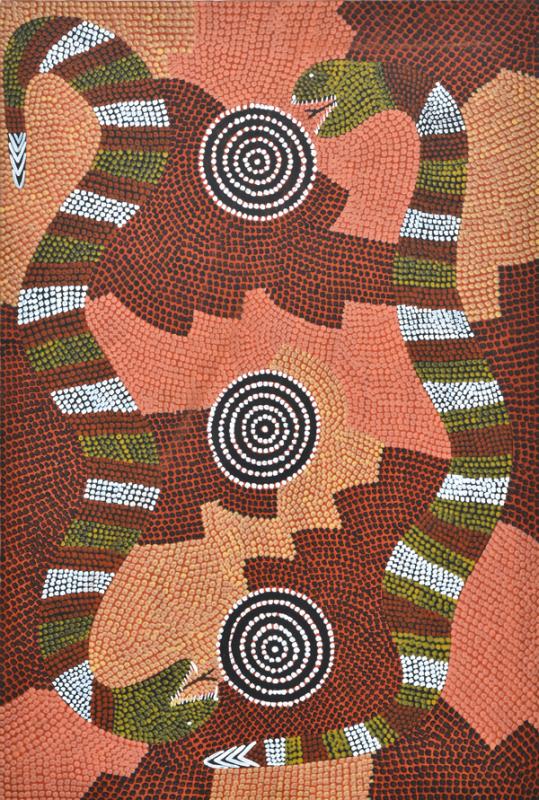 Appraisal: BILLY STOCKMAN TJAPALTJARRI BORN Snake Dreaming acrylic on canvas BILLY