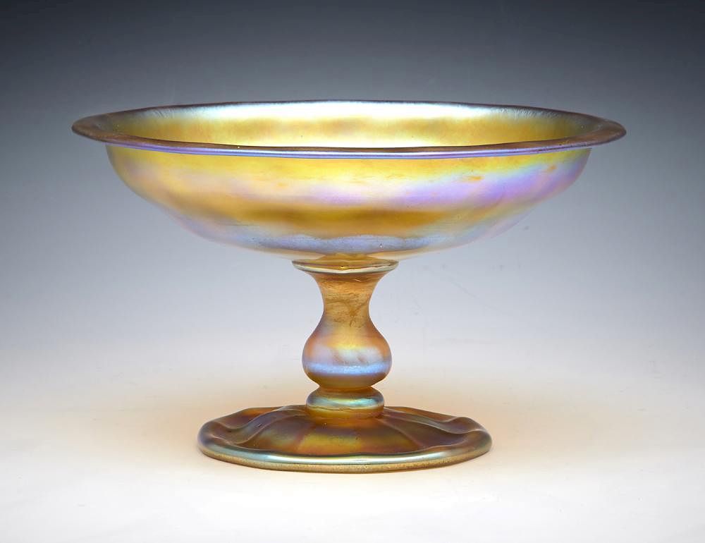 Appraisal: Tiffany Favrile glass compote signed L C T Favrile Tiffany