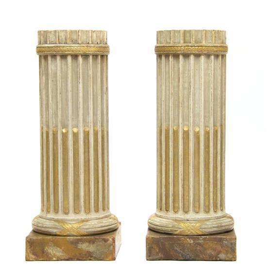 Appraisal: Pair of French Painted and Parcel Gilt Pedestals th century