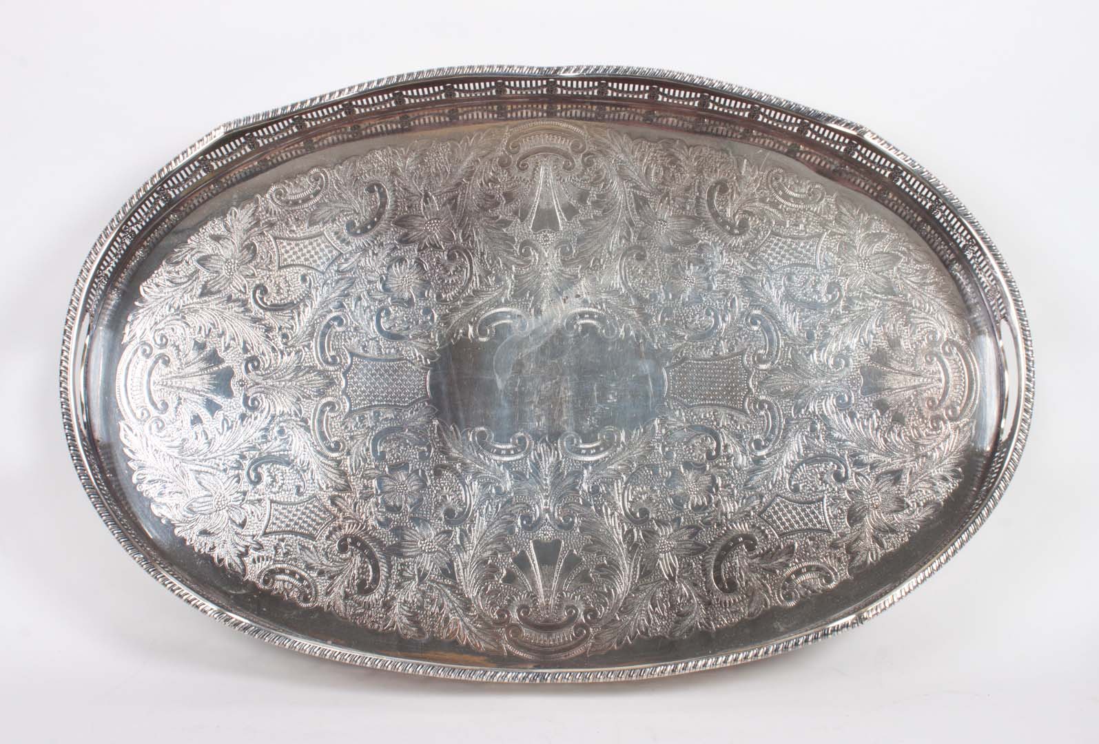 Appraisal: English engraved silver-plated gallery tray Israel Freeman Son Sheffield early