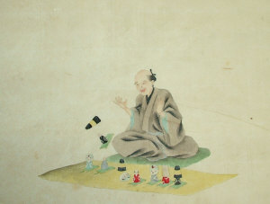 Appraisal: Japanese School late th century- Seated man playing a game