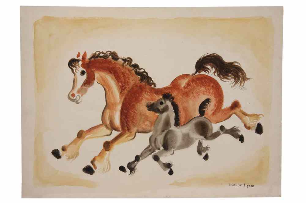 Appraisal: WATERCOLOR - Frolicking Mare and Colt by Dahlov Ipcar Maine