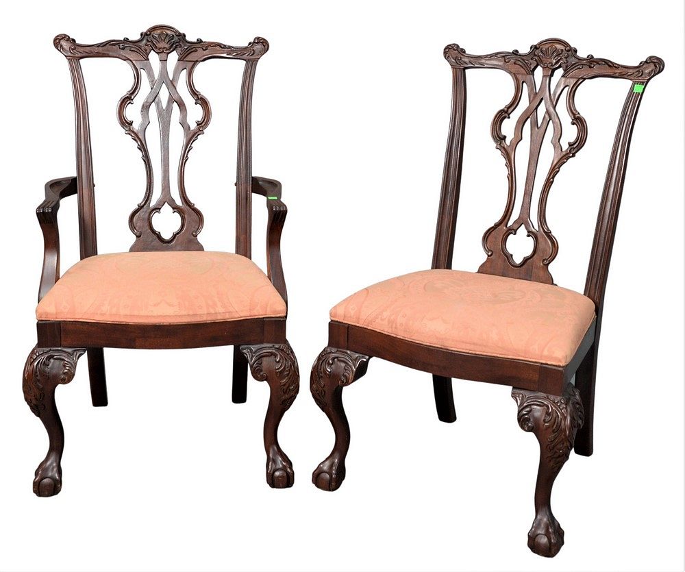 Appraisal: Set of Eight Thomasville Mahogany Chippendale Style Dining Chairs signed