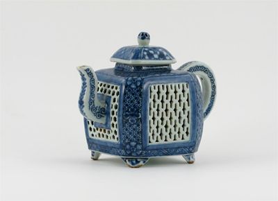 Appraisal: A Chinese blue and white square-section teapot and cover decorated