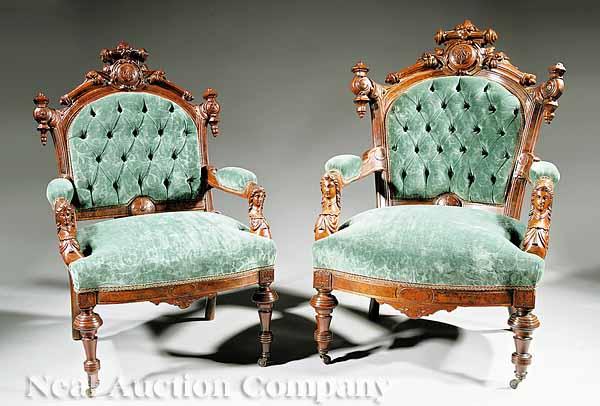 Appraisal: A Pair of American Renaissance Carved and Incised Walnut and