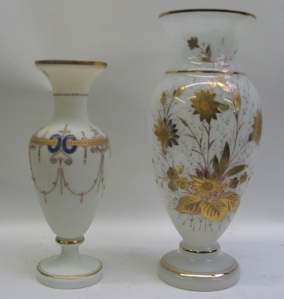 Appraisal: TWO GOLD DECORATED BRISTOL VASES The taller has gold sprays