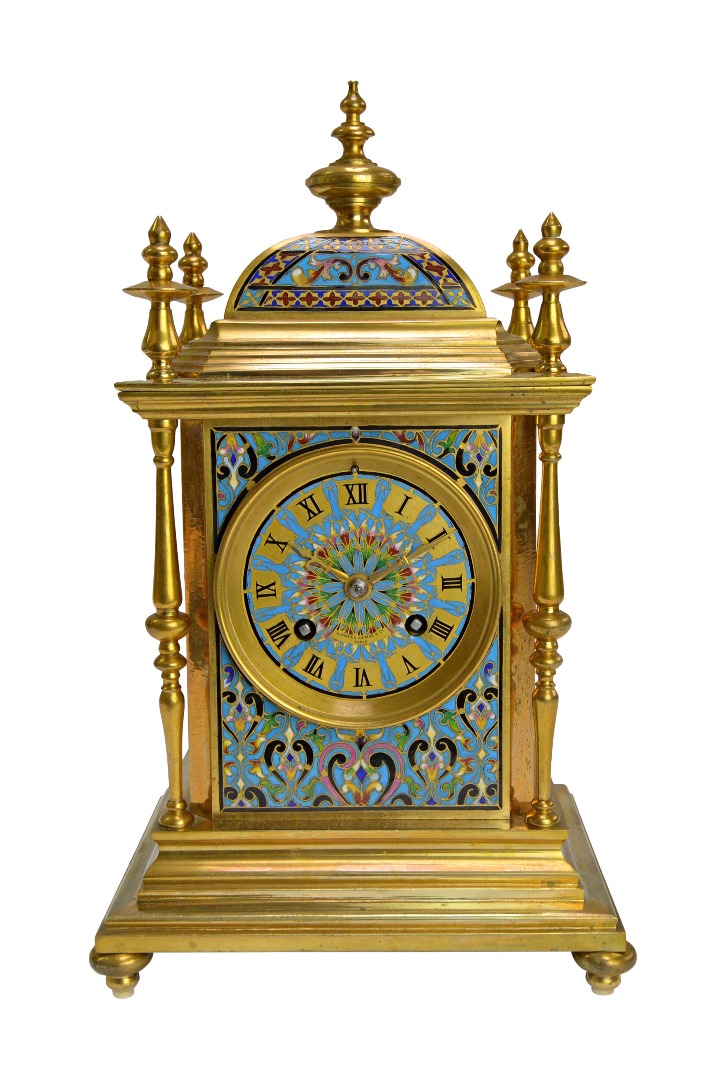 Appraisal: A French gilt bronze and champlev enamel striking mantel clock