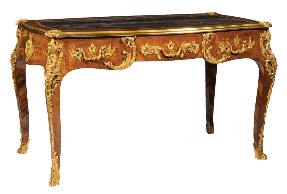 Appraisal: Louis XV-Style Gilt Bronze-Mounted Tulipwood and Kingwood Bureau Plat mid-