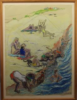 Appraisal: Lori Lawrence th C Pastel of Figures on a Beach