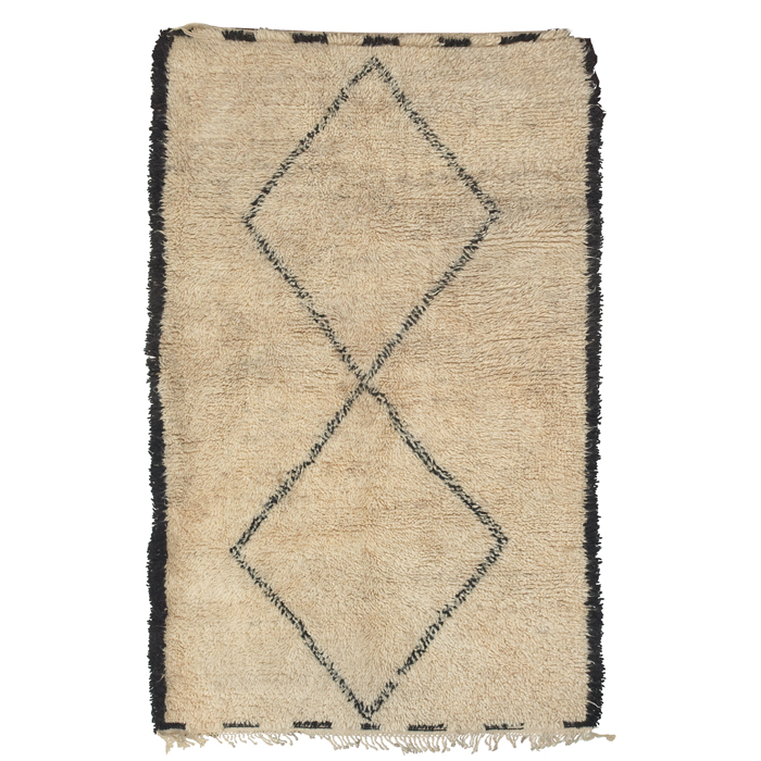 Appraisal: Moroccan rug s hand-knotted thick pile natural wool cream field