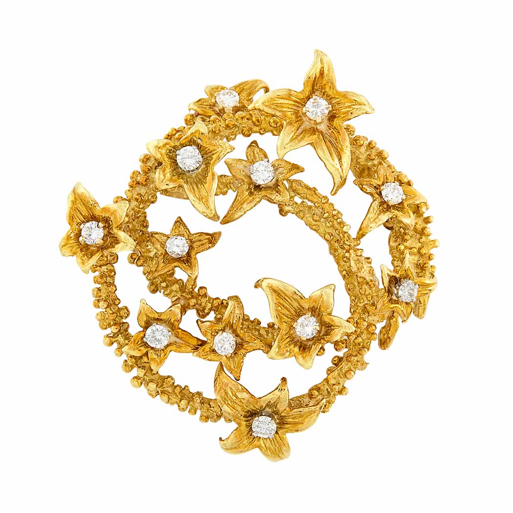 Appraisal: Gold and Diamond Wreath Brooch kt round diamonds ap ct