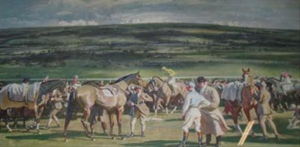 Appraisal: After Alfred Munnings 'In the sadlery paddock Cheltenham March Meeting'