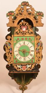 Appraisal: th Century Swiss Hour Movement Wall Clock Elaborate hand painted