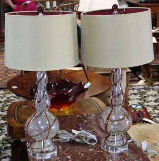 Appraisal: Pair of Mid-Century art glass table lamps of tapering bulbous