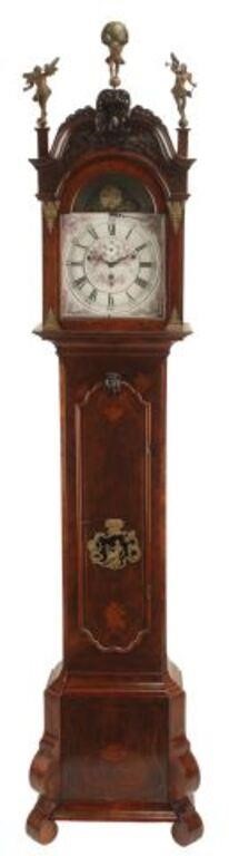 Appraisal: Dutch marquetry inlaid longcase clock th c having arched moon