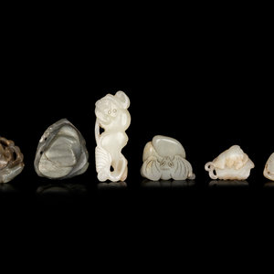 Appraisal: Six Chinese Jade Carvings of Bats comprising three white jade