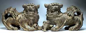 Appraisal: ANTIQUE CHINESE BRONZE LIONS Pair superbly cast large and very