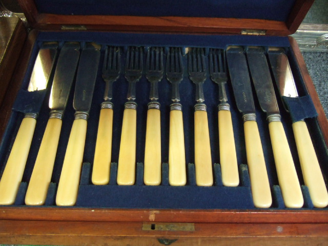 Appraisal: Plated wares comprising twelve pairs of fish knives and forks