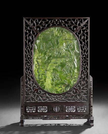 Appraisal: Fine Large Chinese Jade and Wood Table Screen th th