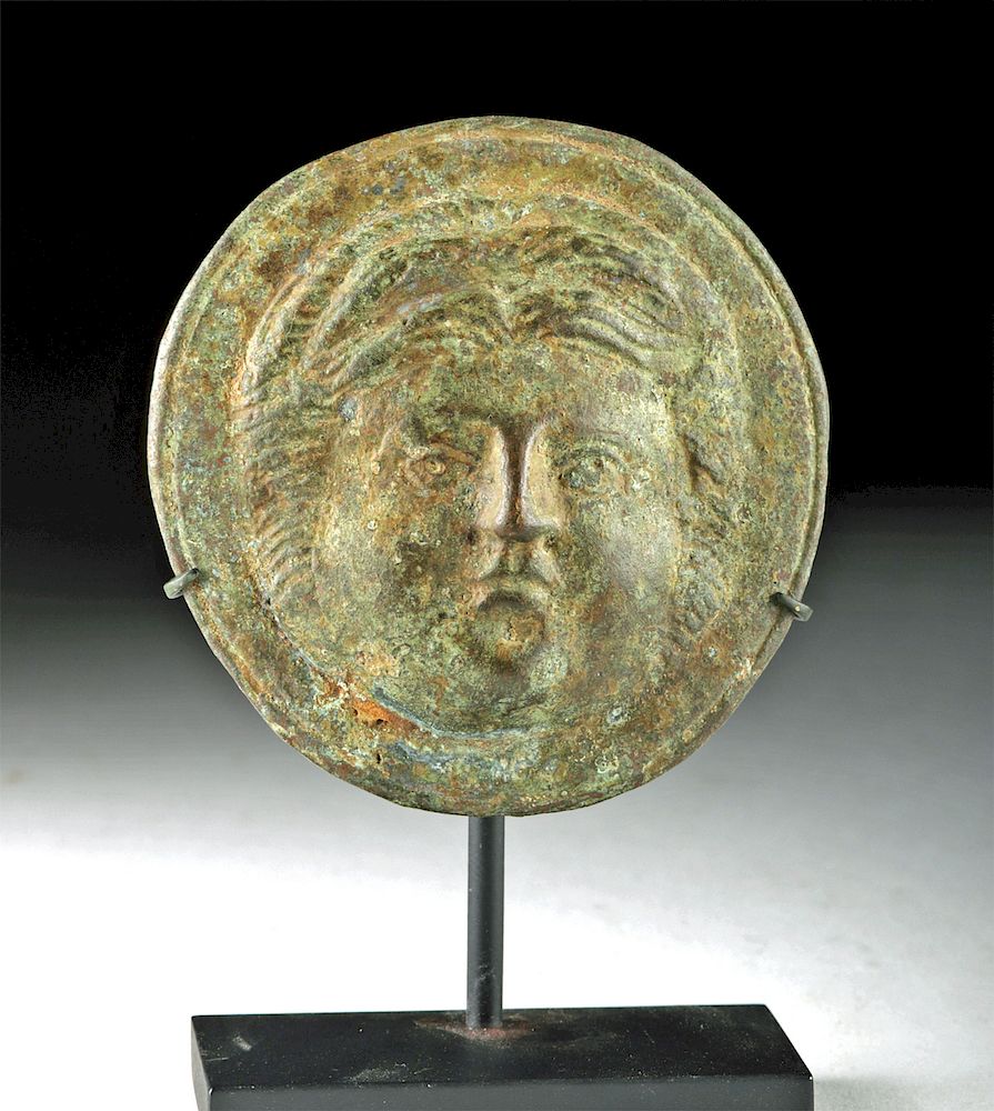 Appraisal: Roman Brass Iron Medallion w Face Roman Imperial Period ca