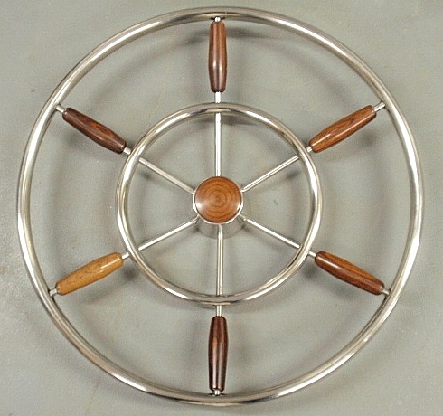 Appraisal: - Chrome and teak wood yacht wheel dia -