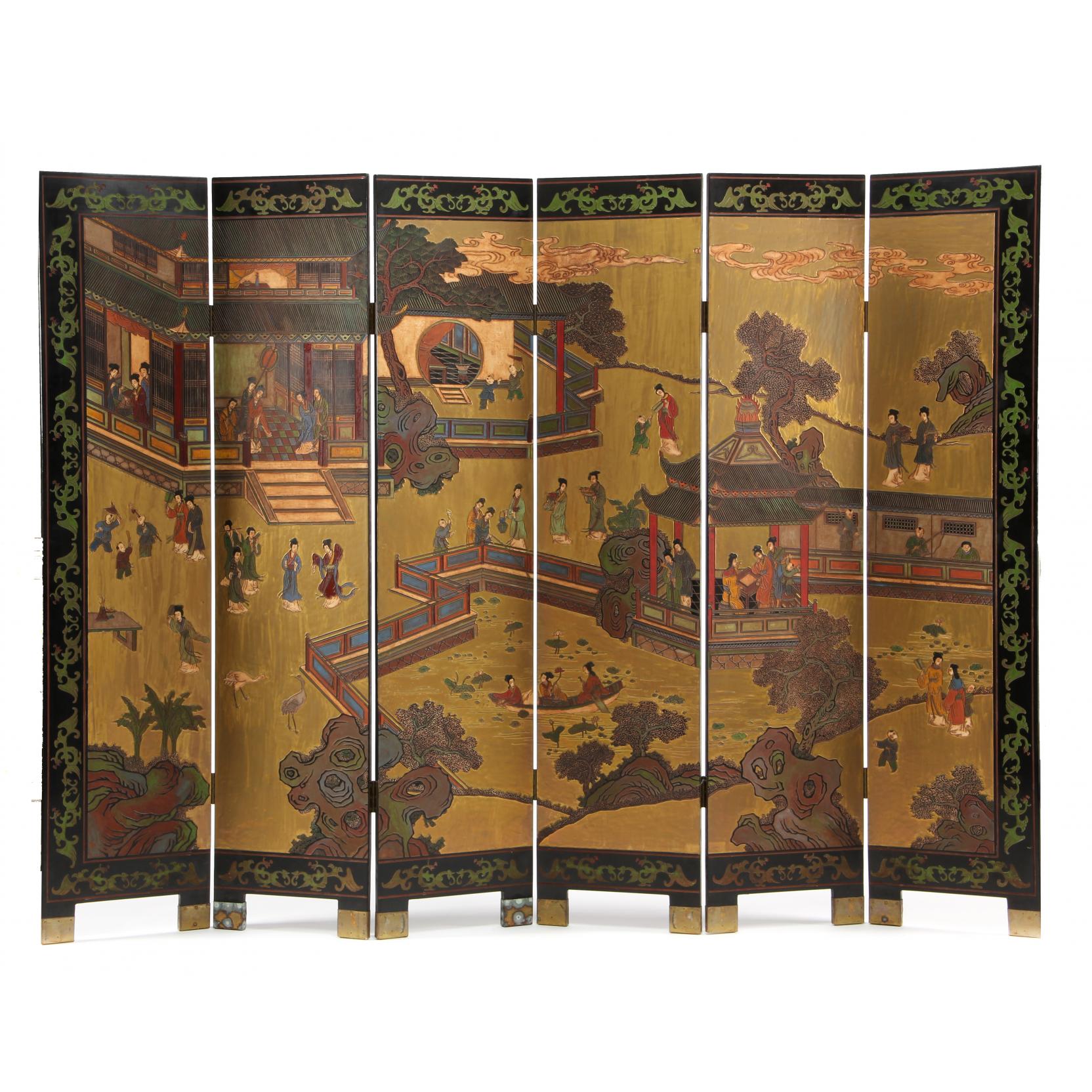 Appraisal: Vintage Chinese Coromandel Screen six panel form retaining original Imperial