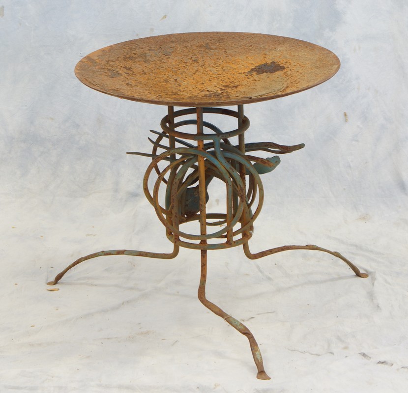 Appraisal: Welded and wrought iron shallow bowl on freeform base d