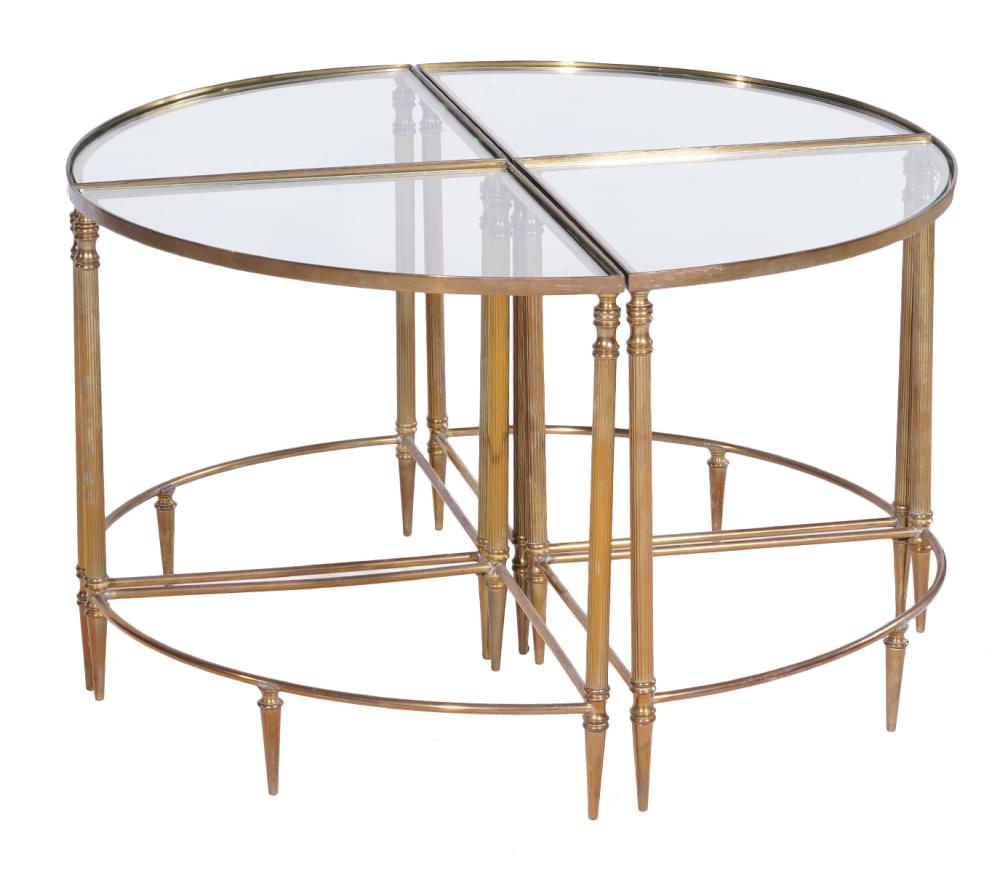 Appraisal: CIRCULAR BRASS GLASS PART LOW TABLESBrass and glass low table