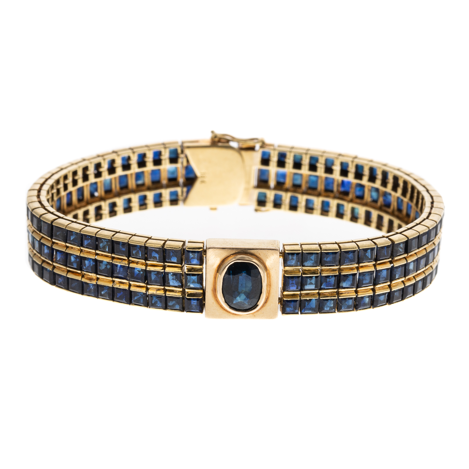 Appraisal: A WIDE BAR TRIPLE ROW SAPPHIRE BRACELET IN K K