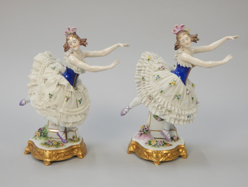 Appraisal: Two Dresden porcelain crinoline ladies each modelled in the form