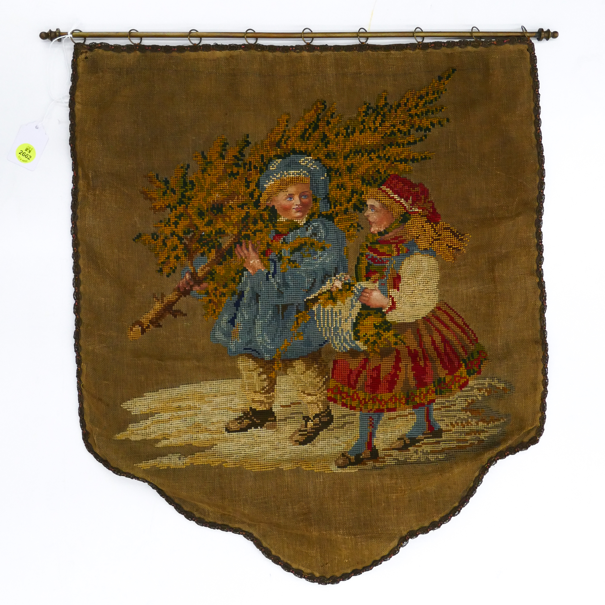 Appraisal: Victorian Needlework Hanging Christmas Banner- x ''