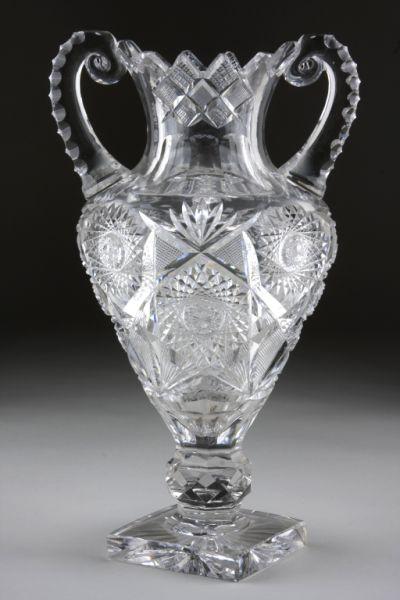 Appraisal: Rare Cut Glass Handled Urn having a tall rim with