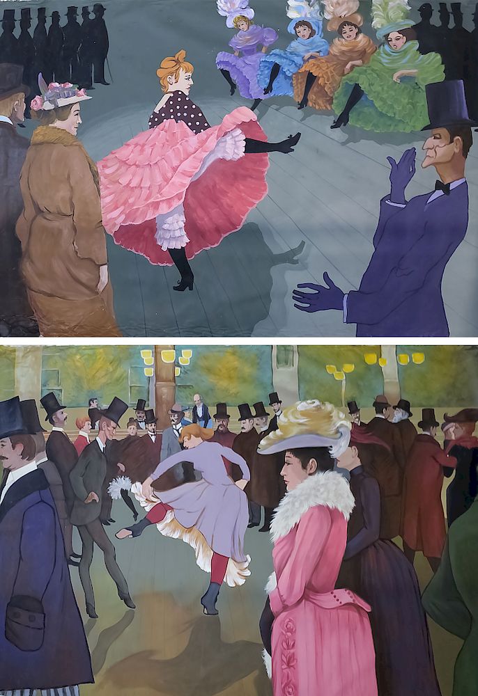 Appraisal: Pair Moulin Rouge After T Lautrec Oil Paintings Pair of