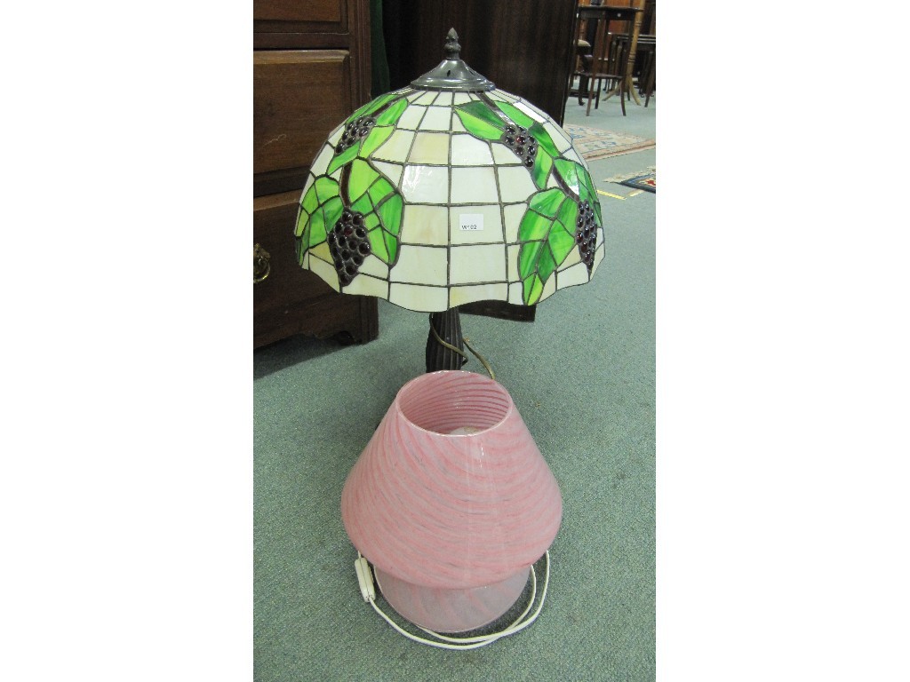 Appraisal: Tiffany style table lamp with shade and a pink glass