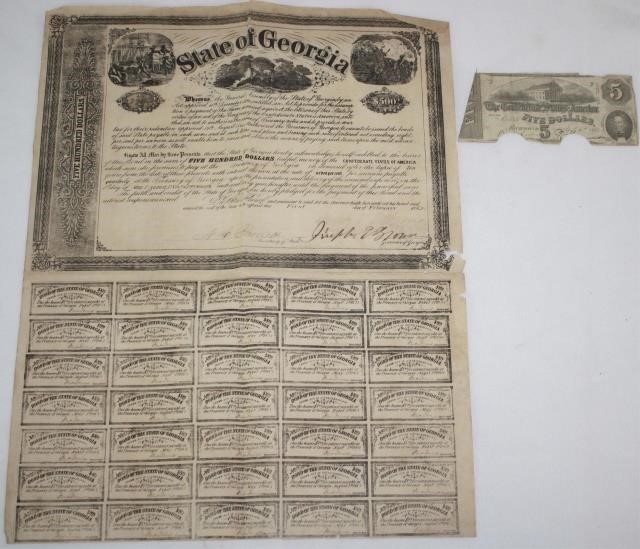 Appraisal: -PIECE CONFEDERATE CURRENCY LOT STATE OFGEORGIA FEBRUARY SIGNED BY THE