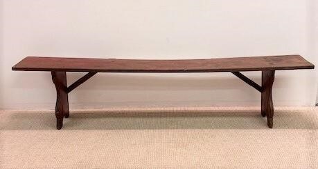 Appraisal: Country red painted pine bench th c with boot jack