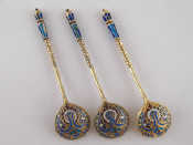 Appraisal: A set of three Russian silver gilt cloisonne enamelled teaspoons