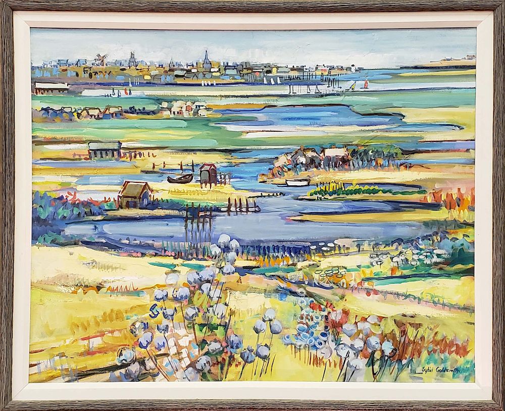 Appraisal: Sybil Goldsmith Oil on Canvas Panoramic View of the Town