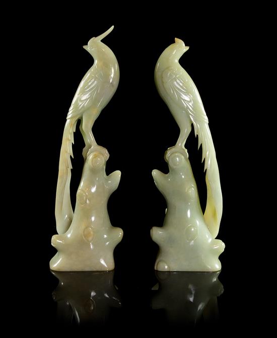 Appraisal: Sale Lot Two Jade Figures of Pheasants each of a