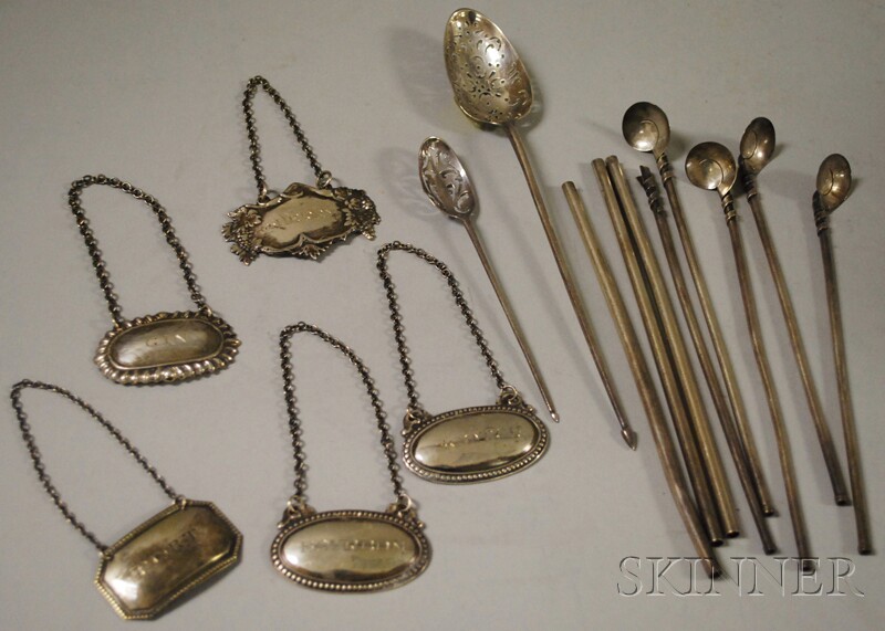 Appraisal: Small Group of Mostly Sterling Silver Bottle Tickets and Spoons