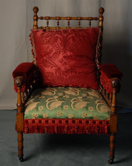 Appraisal: A th C Faux Bamboo Morris Chair maple turned back