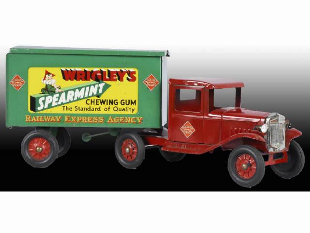 Appraisal: Pressed Steel REA Wrigley's Truck Toy Description Circa Electric headlights