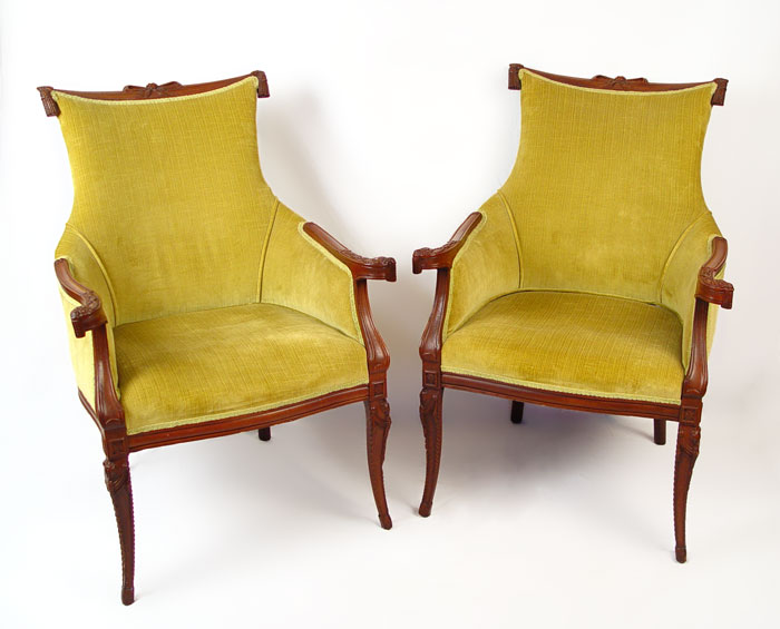 Appraisal: PAIR HIGH QUALITY CARVED MAHOGANY FRAMED FRENCH STYLE PARLOR CHAIRS