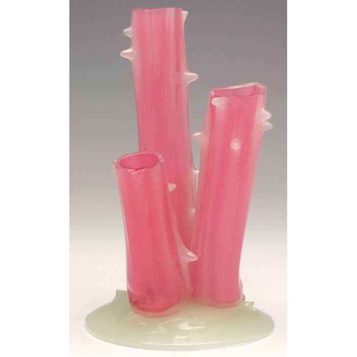 Appraisal: Steuben vase triple bud vase shape in Rose Jade glass